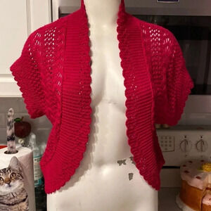 B womens Sweaterworks solid dark pink shirt sleeve worn open bolero sweater XL